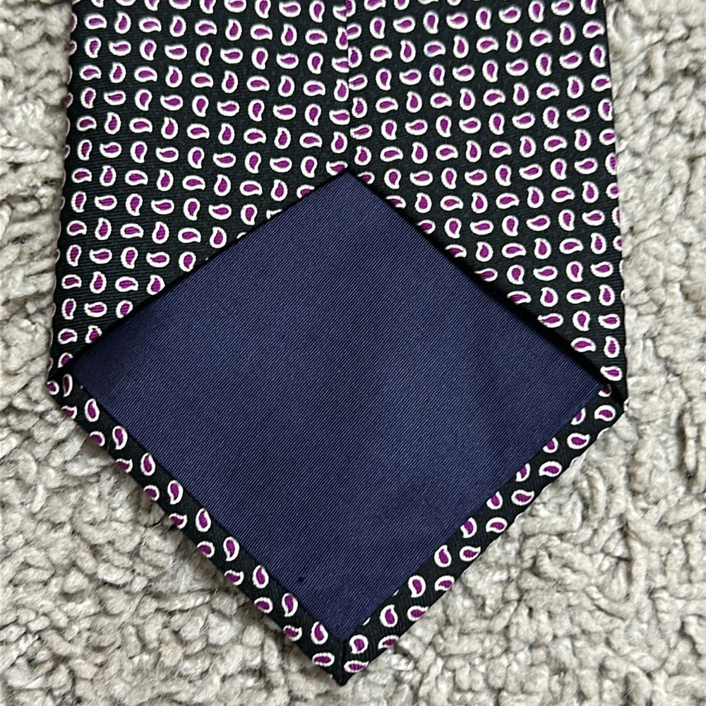 VTG POLO by RALPH LAUREN Men's Black Pink Silk Tie Petite Paisley Made In USA